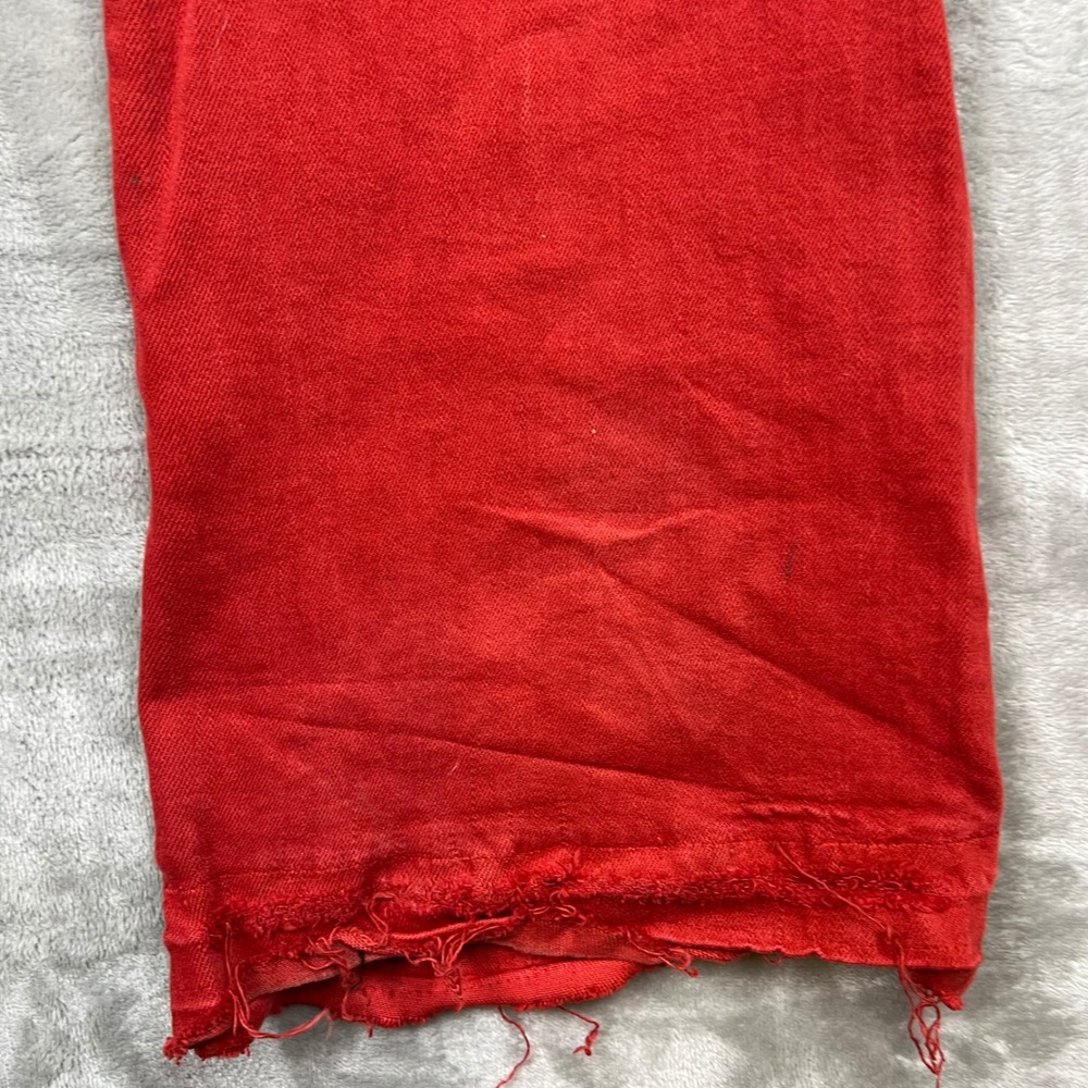 VALABASAS Red Denim Cargo Pants Distressed Ripped D-Ring Flare Leg 38x36 - Picture 14 of 16